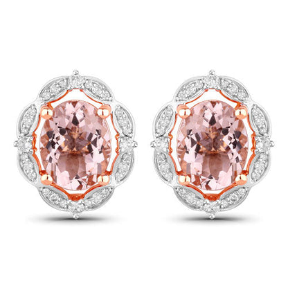 3.52 Carat Genuine Morganite and White Diamond 14K Rose Gold Earrings by Bids.com