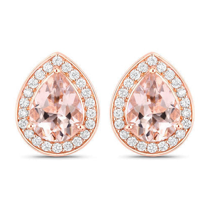 2.03 Carat Genuine Morganite and White Diamond 14K Rose Gold Earrings  DestGlow