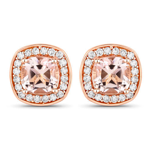 1.68 Carat Genuine Morganite and White Diamond 14K Rose Gold Earrings  DestGlow