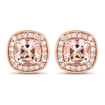 1.68 Carat Genuine Morganite and White Diamond 14K Rose Gold Earrings  DestGlow