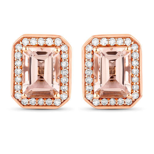 1.82 Carat Genuine Morganite and White Diamond 14K Rose Gold Earrings  DestGlow