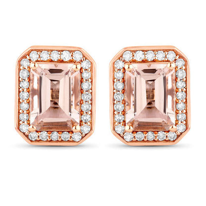 1.82 Carat Genuine Morganite and White Diamond 14K Rose Gold Earrings  DestGlow