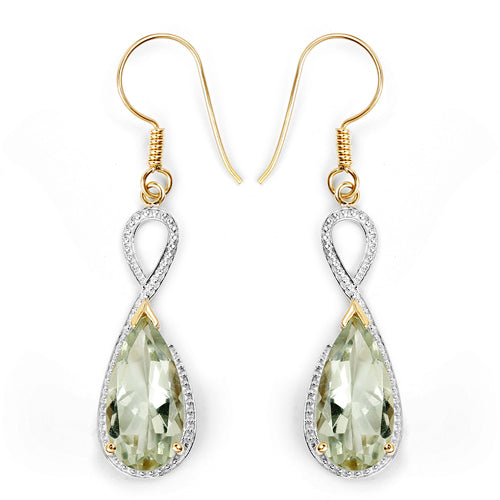 14K Yellow Gold Plated 10.10 Carat Genuine Green Amethyst .925 Sterling Silver Earrings  DestGlow