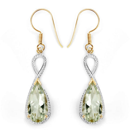 14K Yellow Gold Plated 10.10 Carat Genuine Green Amethyst .925 Sterling Silver Earrings  DestGlow