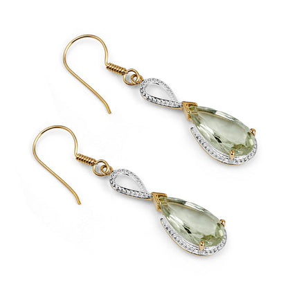14K Yellow Gold Plated 10.10 Carat Genuine Green Amethyst .925 Sterling Silver Earrings  DestGlow
