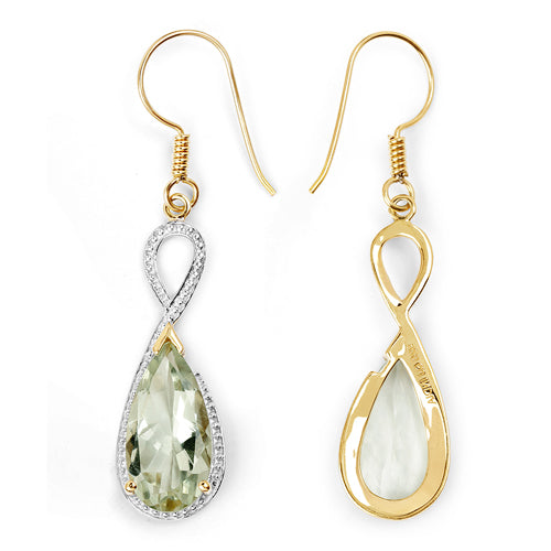 14K Yellow Gold Plated 10.10 Carat Genuine Green Amethyst .925 Sterling Silver Earrings  DestGlow