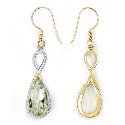 14K Yellow Gold Plated 10.10 Carat Genuine Green Amethyst .925 Sterling Silver Earrings  DestGlow
