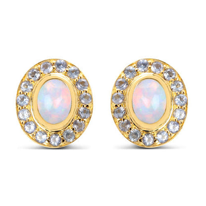 14K Yellow Gold Plated 2.01 Carat Genuine Ethiopian Opal and Tanzanite .925 Sterling Silver Earrings  DestGlow