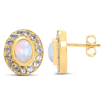 14K Yellow Gold Plated 2.01 Carat Genuine Ethiopian Opal and Tanzanite .925 Sterling Silver Earrings  DestGlow