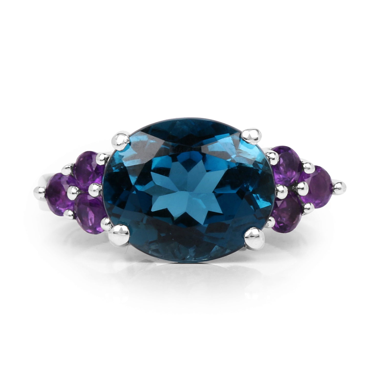 6.60 Carat Genuine London Blue Topaz &amp; Amethyst .925 Sterling Silver Ring by Bids.com