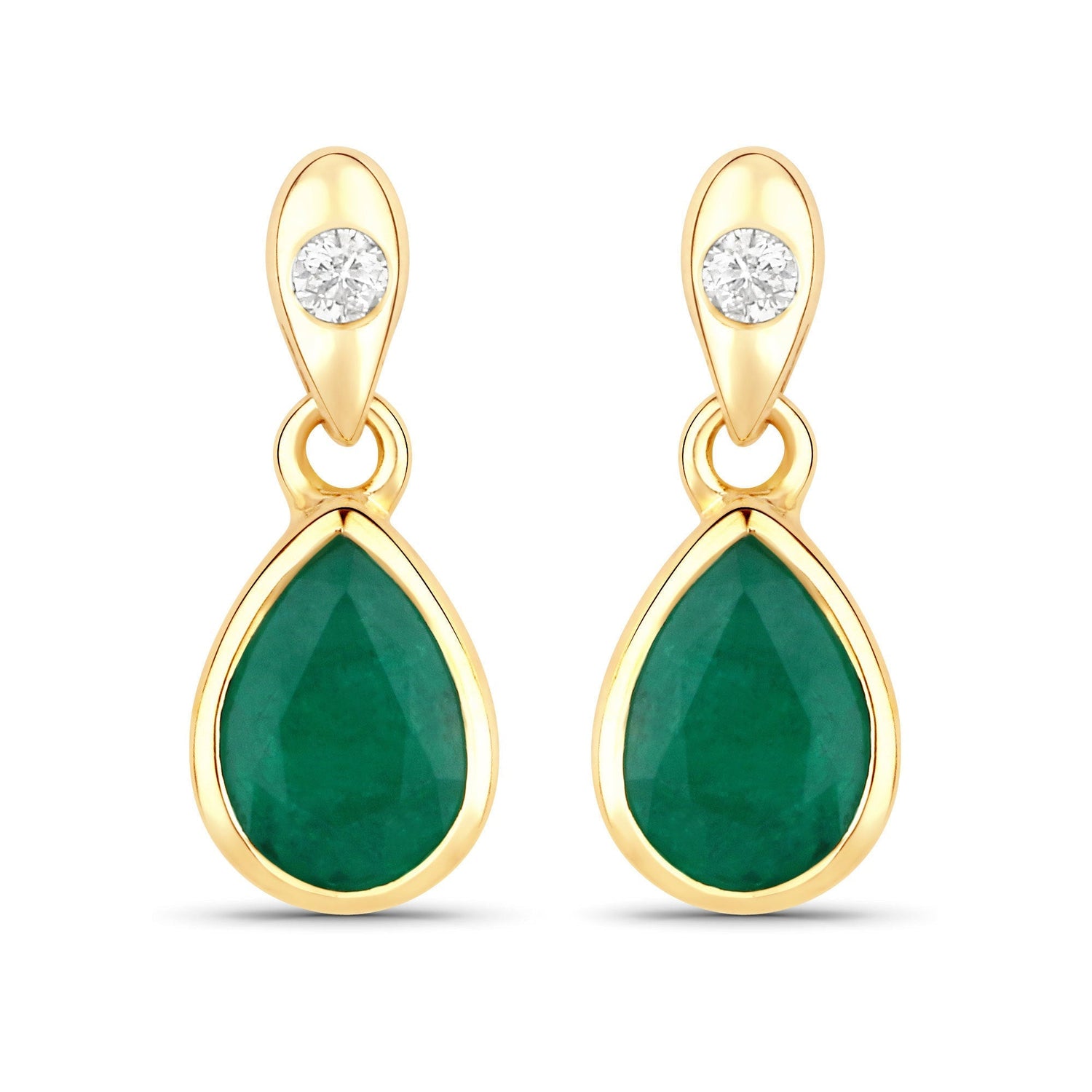 1.35 Carat Genuine Zambian Emerald and White Diamond 14K Yellow Gold Earrings  DestGlow