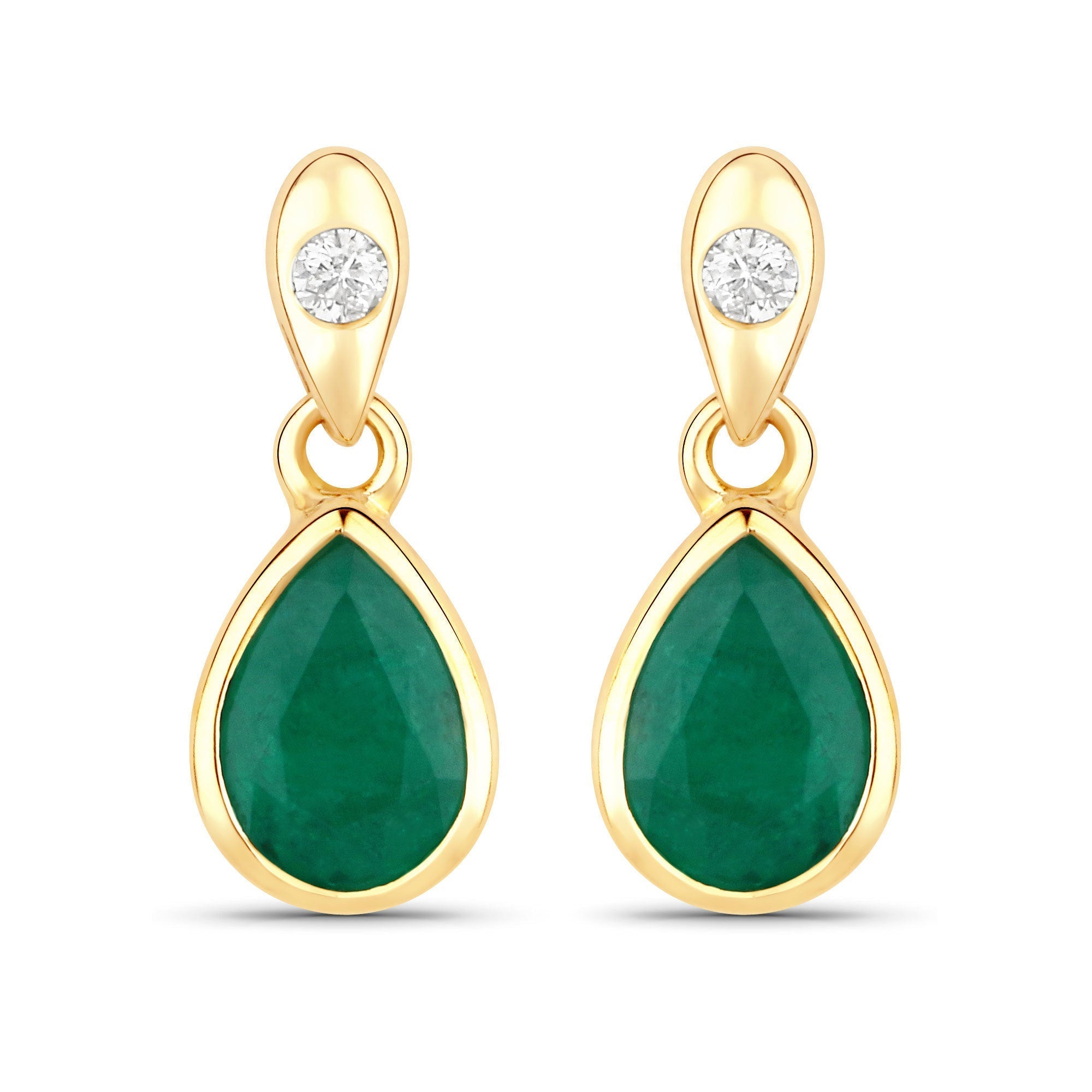 1.35 Carat Genuine Zambian Emerald and White Diamond 14K Yellow Gold Earrings  DestGlow