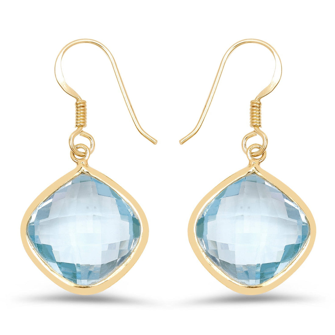 14K Yellow Gold Plated 29.00 Carat Genuine Blue Topaz .925 Sterling Silver Earrings 