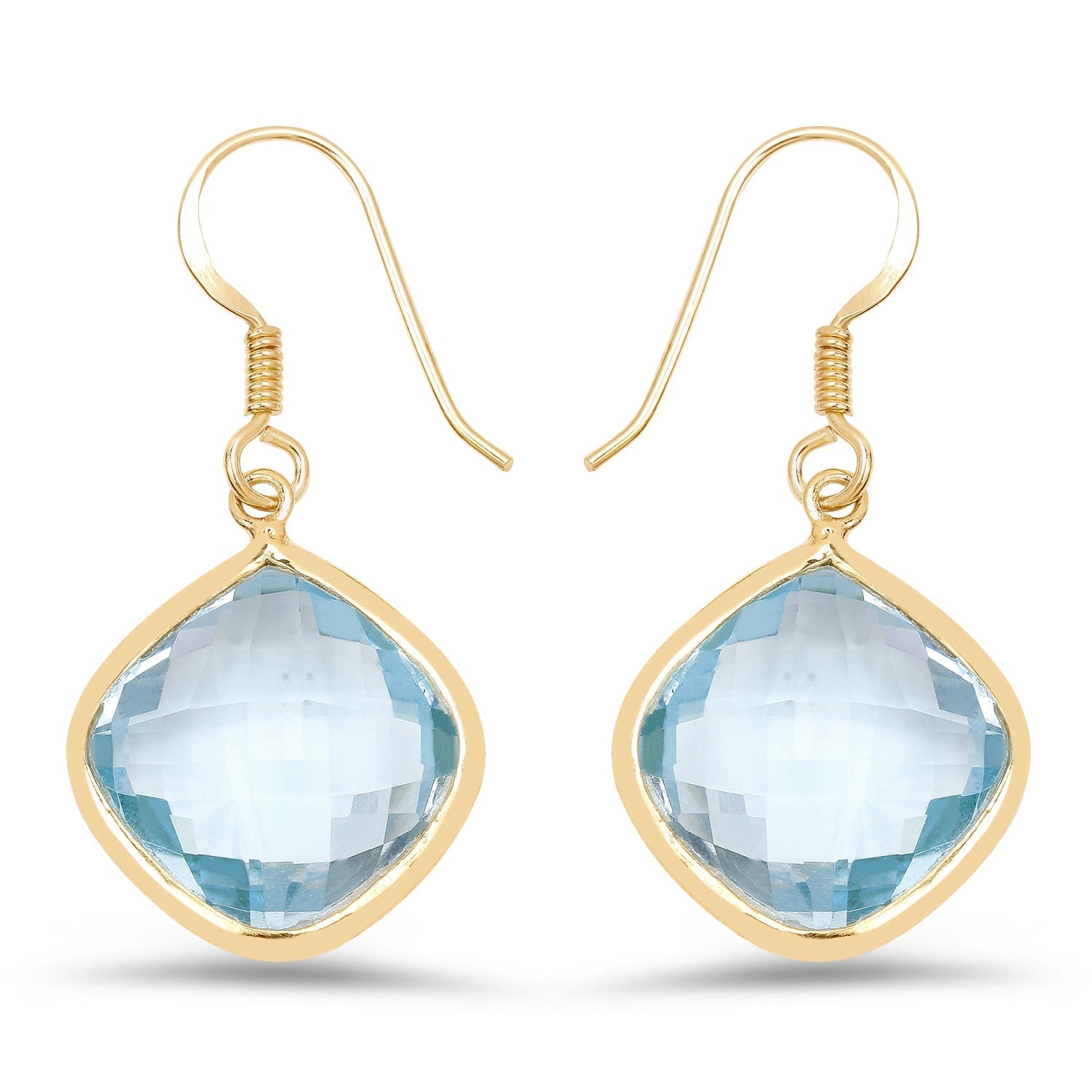 14K Yellow Gold Plated 29.00 Carat Genuine Blue Topaz .925 Sterling Silver Earrings 