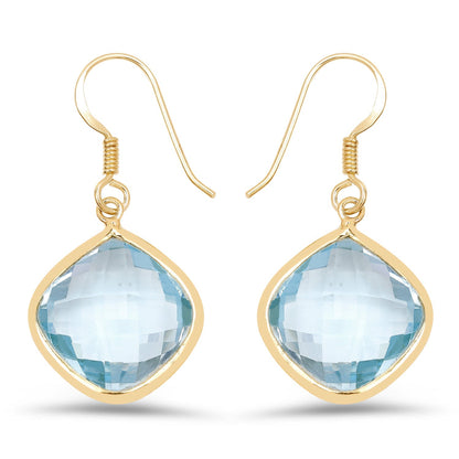 14K Yellow Gold Plated 29.00 Carat Genuine Blue Topaz .925 Sterling Silver Earrings 