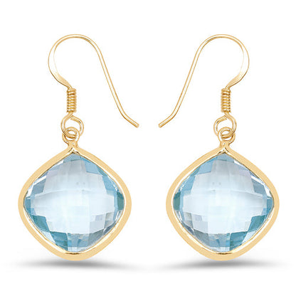 14K Yellow Gold Plated 29.00 Carat Genuine Blue Topaz .925 Sterling Silver Earrings by Bids.com