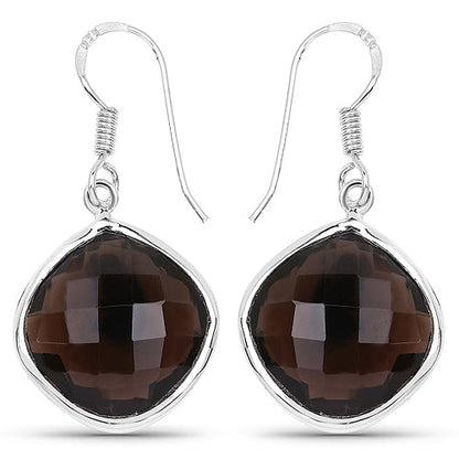 22.80 Carat Genuine Smoky Quartz .925 Sterling Silver Earrings by Bids.com