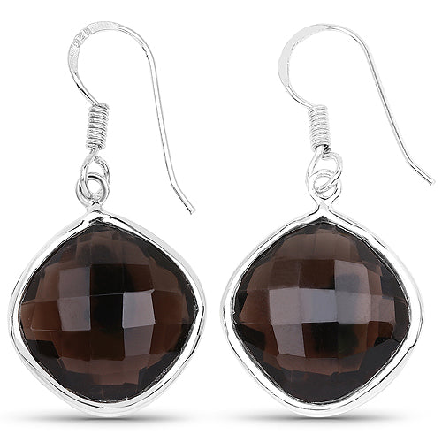 22.80 Carat Genuine Smoky Quartz .925 Sterling Silver Earrings by Bids.com