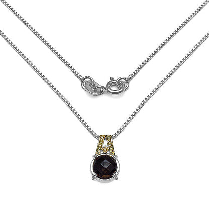 3.16 Carat Genuine Smoky Quartz, Yellow Diamond &amp; White Diamond .925 Sterling Silver Pendant by Bids.com