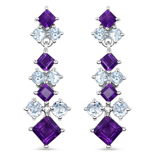 4.94 Carat Genuine Amethyst &amp; Blue Topaz .925 Sterling Silver Earrings  DestGlow