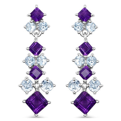 4.94 Carat Genuine Amethyst &amp; Blue Topaz .925 Sterling Silver Earrings  DestGlow
