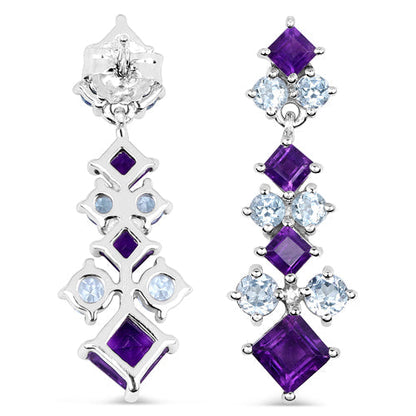 4.94 Carat Genuine Amethyst &amp; Blue Topaz .925 Sterling Silver Earrings  DestGlow