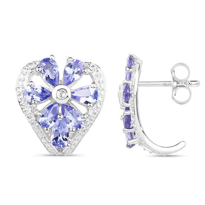 2.97 Carat Genuine Tanzanite &amp; White Topaz .925 Sterling Silver Earrings  DestGlow