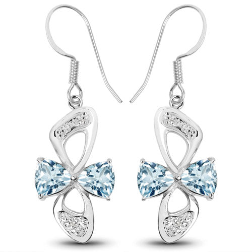 5.06 Carat Genuine Blue Topaz and White Topaz .925 Sterling Silver Earrings  DestGlow