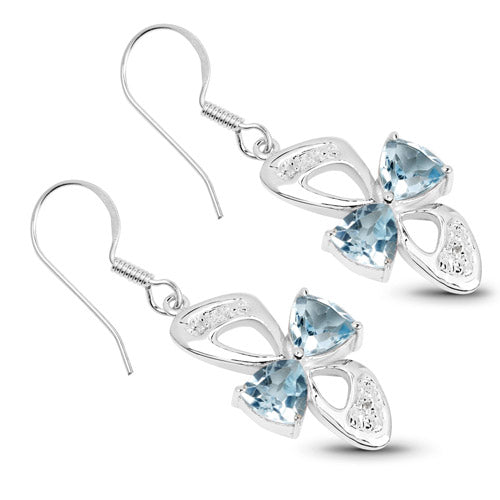 5.06 Carat Genuine Blue Topaz and White Topaz .925 Sterling Silver Earrings  DestGlow