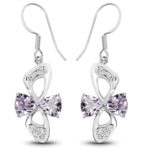 4.06 Carat Genuine Pink Amethyst &amp; White Topaz .925 Sterling Silver Earrings  DestGlow