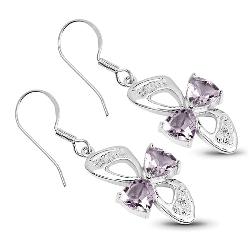4.06 Carat Genuine Pink Amethyst &amp; White Topaz .925 Sterling Silver Earrings  DestGlow