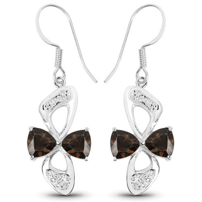 4.02 Carat Genuine Smoky Quartz and White Topaz .925 Sterling Silver Earrings  DestGlow