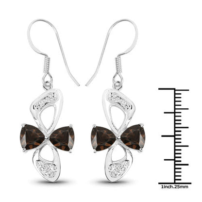 4.02 Carat Genuine Smoky Quartz and White Topaz .925 Sterling Silver Earrings  DestGlow