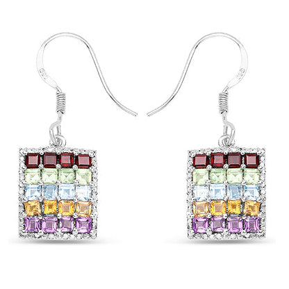 4.32 Carat Genuine Multi Stones .925 Sterling Silver Earrings by Bids.com