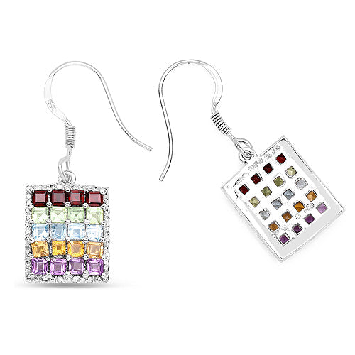 4.32 Carat Genuine Multi Stones .925 Sterling Silver Earrings by Bids.com
