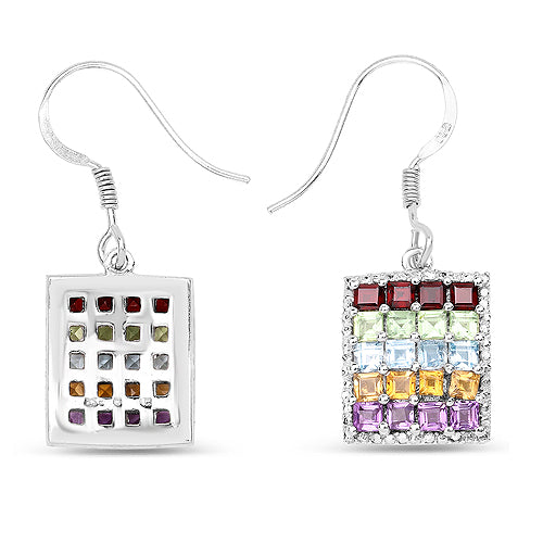 4.32 Carat Genuine Multi Stones .925 Sterling Silver Earrings by Bids.com