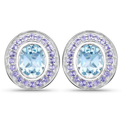 6.30 Carat Genuine Blue Topaz and Tanzanite .925 Sterling Silver Earrings by Bids.com