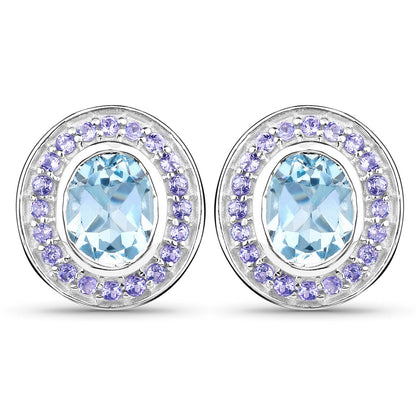 6.30 ct. Genuine Blue Topaz and Tanzanite .925 Sterling Silver Earrings by Avera Group