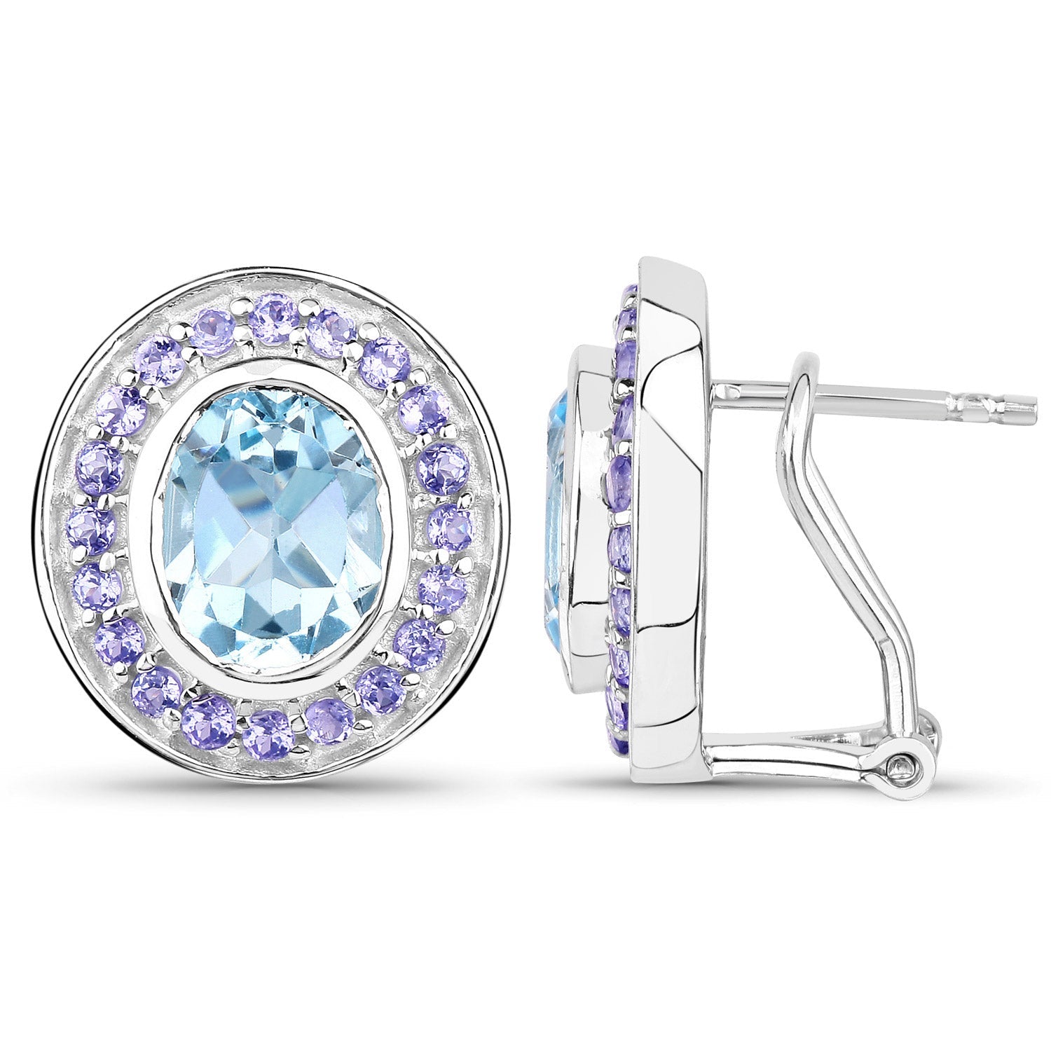6.30 ct. Genuine Blue Topaz and Tanzanite .925 Sterling Silver Earrings by Avera Group
