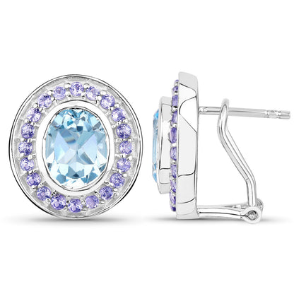 6.30 ct. Genuine Blue Topaz and Tanzanite .925 Sterling Silver Earrings by Avera Group