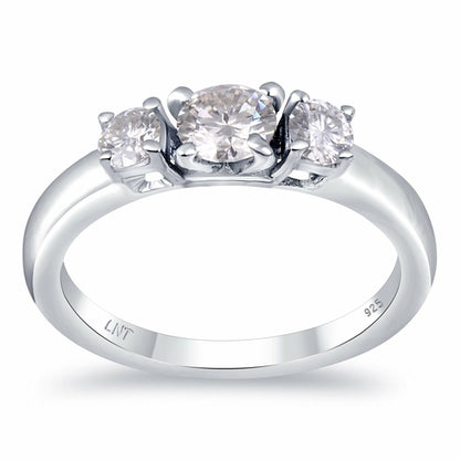 White Moissanite 3-Stone Ring Sterling Silver - Lab Grown Diamond Alternative Engagement Ring