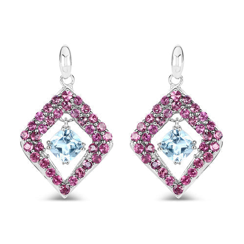5.70 Carat Genuine Blue Topaz &amp; Rhodolite .925 Sterling Silver Earrings  DestGlow