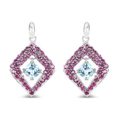 5.70 Carat Genuine Blue Topaz &amp; Rhodolite .925 Sterling Silver Earrings  DestGlow