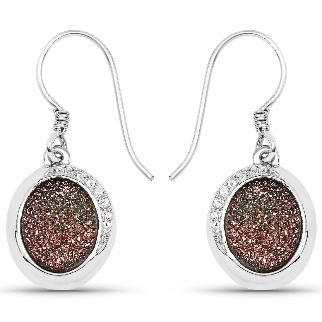 4.72 Carat Genuine Copper Bloom Drusy and White Topaz .925 Sterling Silver Earrings 