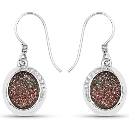 4.72 Carat Genuine Copper Bloom Drusy and White Topaz .925 Sterling Silver Earrings 