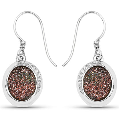 4.72 Carat Genuine Copper Bloom Drusy and White Topaz .925 Sterling Silver Earrings by Bids.com