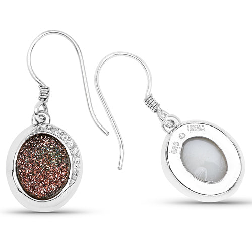 4.72 Carat Genuine Copper Bloom Drusy and White Topaz .925 Sterling Silver Earrings by Bids.com