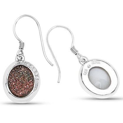 4.72 Carat Genuine Copper Bloom Drusy and White Topaz .925 Sterling Silver Earrings by Bids.com
