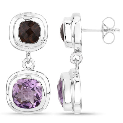 6.60 Carat Genuine Amethyst and Smoky Quartz .925 Sterling Silver Earrings by Bids.com