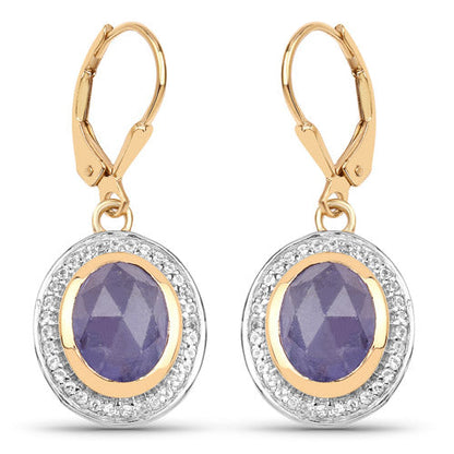 14K Yellow Gold Plated 7.42 Carat Genuine Tanzanite and White Topaz .925 Sterling Silver Earrings by Bids.com
